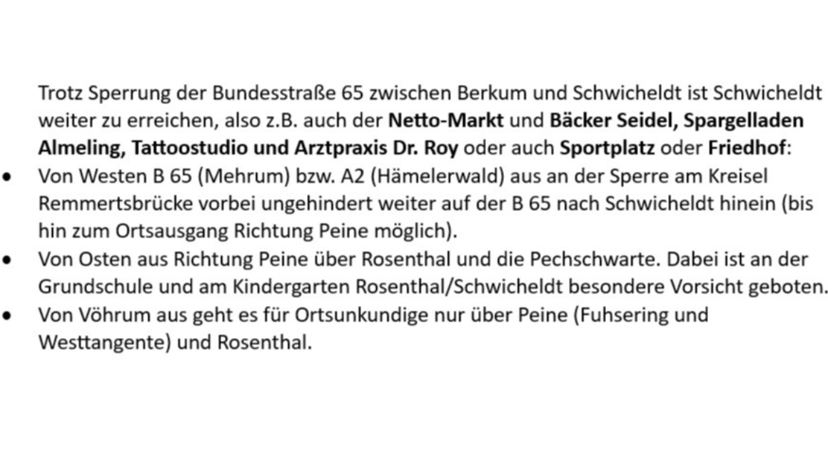 Zufahrt nach Schwicheldt whrend der Bauarbeiten B 65 Schwicheldt-Berkum